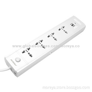 USB Extension Socket for AU, EU, UK, US Usage with 4 Sockets + 2 USB Ports, Sure/Overload Protection